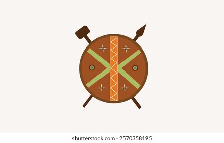 African shield, spear and hammer, authentic symbols of Africa with ethnic ornament vector Illustration for use.