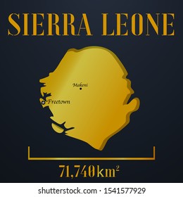 African Sierra Leone golden 3d solid country outline silhouette, realistic piece of world map template, for infographic, vector illustration, isolated object, background. From countries set