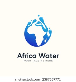 African silhouette combined with water and water splashes. Helping African communities' water supply and supporting the development of a better quality of life. logo design template.