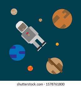 African in space among the planets, vector, flat style