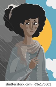 african split girl double personality woman in cloudy day and sun sky