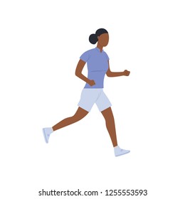 African sportswoman running on isolated background. Black, sport, runner. Can be used for topics like lifestyle, jogging, cardio training