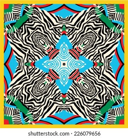 African square print with zebra skin,abstract artwork in vector. Scarf and pillow uses as well.