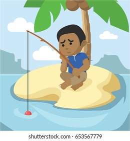 african stranded boy fishing