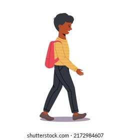 African student boy go to school. Pupil Character in Uniform and Schoolbag isolated on white. Child with backpack. Back to school. Vector illustration