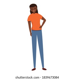 African student girl icon. Cartoon of african student girl vector icon for web design isolated on white background