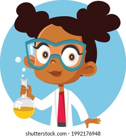 African Student Girl Taking a Science Chemistry Class. Schoolgirl doing a scientific experiment with a chemical solution.
