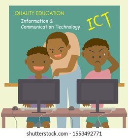 African students are learning computers in classroom for quality educations.