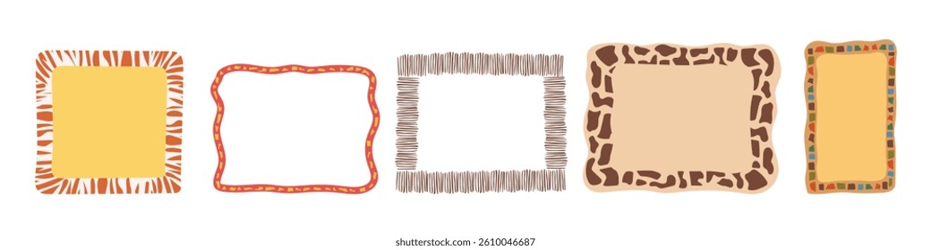 African style hand drawn frames. Tropical frames set. Vector.