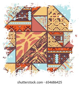 African style pattern background with white ink blots frame