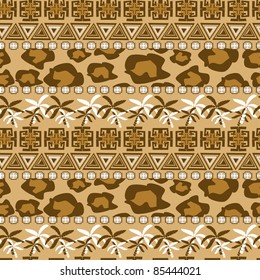 African style seamless pattern with cheetah skin and palms