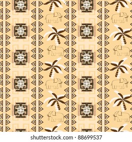 African style seamless pattern with elephants and palms