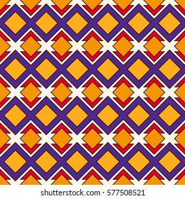 African style seamless pattern with geometric figures. Repeated diamond ornamental abstract background. Ethnic and tribal motif. Grid digital paper, textile print, page fill. Vector art