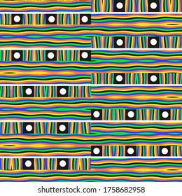 Patrón sin fisuras de estilo africano con líneas horizontales y verticales onduladas multicolores. Ilustración del vector