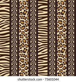 African style seamless pattern with wild animals skins