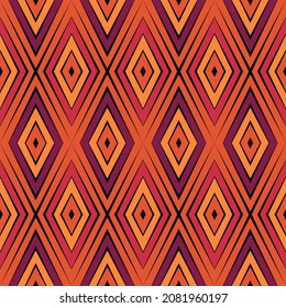 African style seamless surface pattern in bright colors. Ethnic and tribal motif. Repeated rhombuses ornamental abstract background. Digital paper, textile print, page fill. Vector illustration