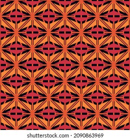 Afrikanisches Muster mit nahtlosen Oberflächenmustern mit abstrakten Figuren. Helles, ethnisches und Stammesbild mit geometrischen Formen. Zierhintergrund mit Gittermotiv. Digitales Papier, Stoffdruck. Vektorkunst