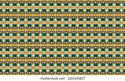 African style seamless surface pattern with abstract figures. Bright ethnic print with geometric forms. Ornamental background with repeated rhombuses and triangles. Digital paper, textile print.