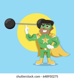 african superhero easily lifting weight
