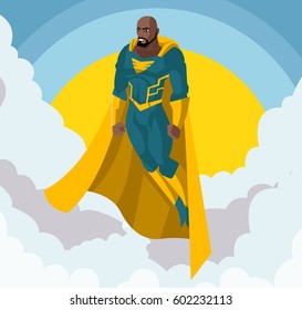 african superhero floating flying in the sky