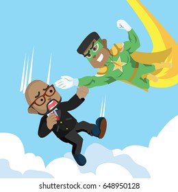 african superhero flying catching falling african people