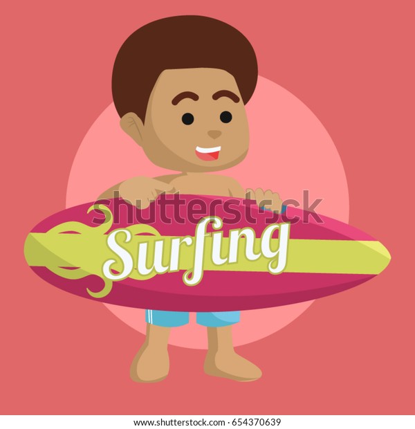 African Surfer Holding Surfboard Surfing Sign Vector De Stock Libre De Regalías 654370639 5339