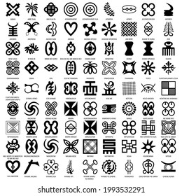 African symbols adinkra for fabric, logo isolated on white background. Vector