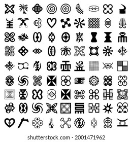 African symbols adinkra for fabric, logo isolated on white background. Vector