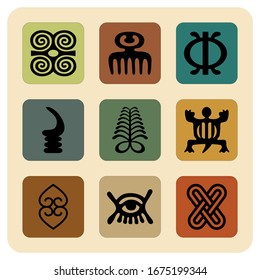 African symbols, adinkra icon set vector illustration