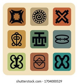 African symbols, adinkra icon set vector illustration