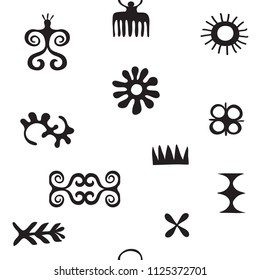 African symbols, pattern with tribal icons, hieroglyph, ancient design