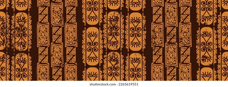 African symbols seamless pattern, Tribal ethnic drawing. Hand drawn grunge texture background. Vector illustration for fashion textile print.