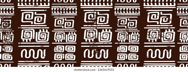 Patrón de símbolos africanos sin fisuras, dibujo étnico tribal. Fondo de textura de grunge dibujado a mano. Ilustración vectorial para la impresión textil de moda.