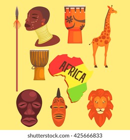 African Symbols Set Of Flat Simple Relistic Design Vector Illustrations