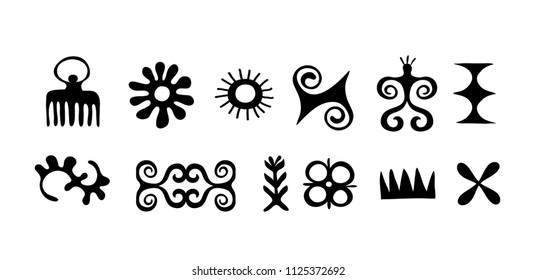 African symbols, tribal icons, hieroglyph, ancient characters, simple illustrations