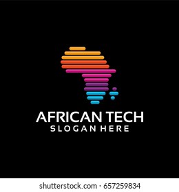 African Technology Logo in dark background, vector illustration