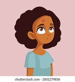 African Teen Girl Having a Pimple Vector Illustration.Insecure female teenager going through puberty feeling unhappy about acne problems
