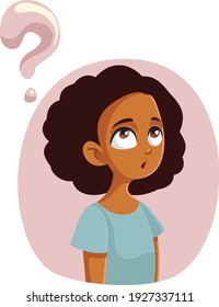 African Teen Girl Having Questions About Adolescence. Funny Teenager Experiencing Identity Problems And Self Doubt  
