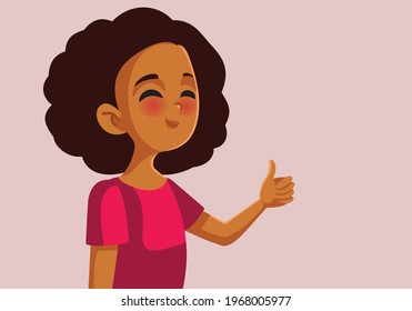 
African Teen Girl Holding Thumbs up Doing Ok Sign. Happy adolescent making a non verbal gesture of appreciation
