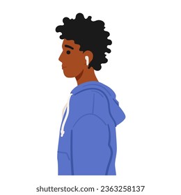 African Teenage Male Character Standing In Profile, Exudes Youthful Confidence With A Strong, Defined Silhouette, Showcasing His Cultural Identity And Individuality. Cartoon People Vector Illustration