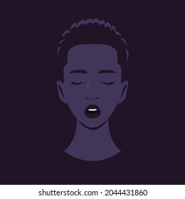 The African teenager is crying. Avatar of a sad student. Failure and despair. Genderqueer. Vector flat illustration
