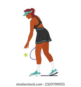 African Tennis-playing Woman Displaying Grace, Agility, And Fierce Determination On The Court, Black Female Character Effortlessly Serves, Returns, And Rallies. Cartoon People Vector Illustration
