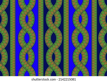 african textile art curvy zig zag and circle point seamless pattern, textile art, fashion background artwork for print, vector file eps10.