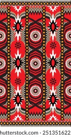 African textile seamless pattern on red color background.Geometric ethnic african pattern traditional.Aztec style abstract vector illustration.design for texture textile,fabric,clothing and wrapping.