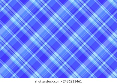 African texture tartan plaid, editable seamless vector textile. Menu background check pattern fabric in blue and cyan color.