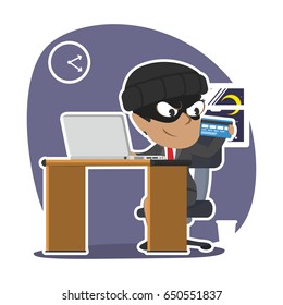 african thief businesswoman hacking company account bank using laptop