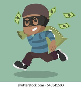 African Thief Running Carrying Bag Of Money