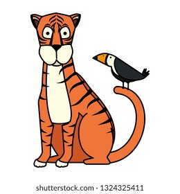 african tiger with toucan