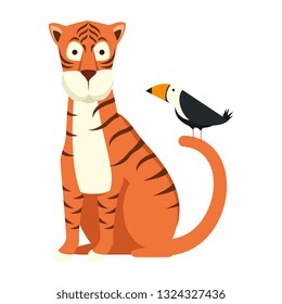 african tiger with toucan