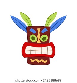african tiki mask cartoon. hawaiian statue, head polynesian, party tropical african tiki mask sign. isolated symbol vector illustration